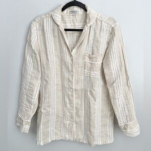 Serena & Lily Size S • White Tan Stripe Linen Pajama Top.